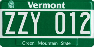 VT license plate ZZY012