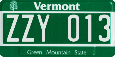 VT license plate ZZY013