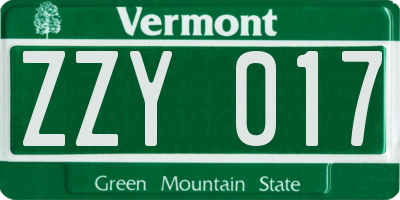 VT license plate ZZY017