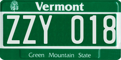 VT license plate ZZY018