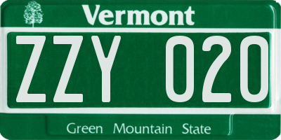 VT license plate ZZY020