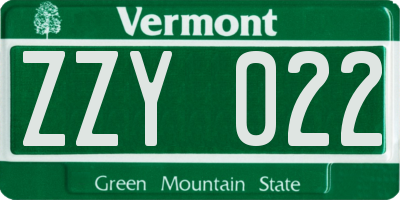 VT license plate ZZY022
