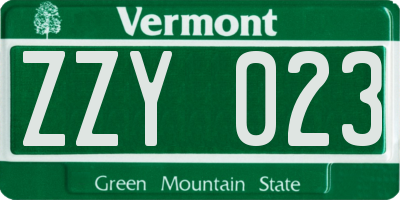 VT license plate ZZY023