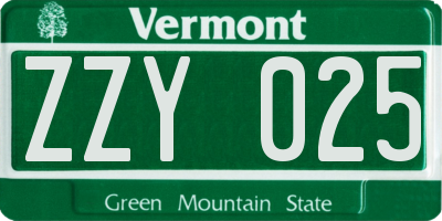 VT license plate ZZY025