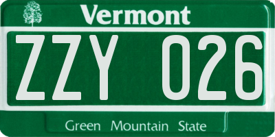 VT license plate ZZY026