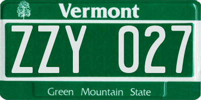 VT license plate ZZY027