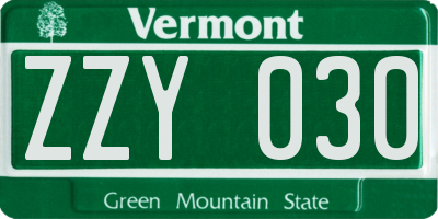 VT license plate ZZY030