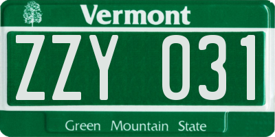 VT license plate ZZY031
