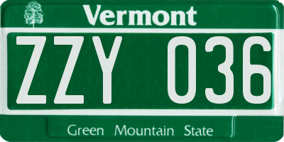 VT license plate ZZY036