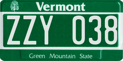 VT license plate ZZY038