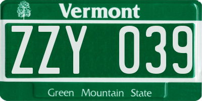 VT license plate ZZY039