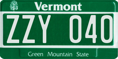VT license plate ZZY040