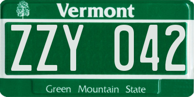 VT license plate ZZY042