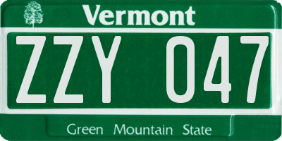 VT license plate ZZY047