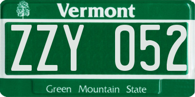 VT license plate ZZY052