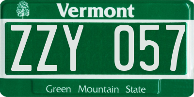 VT license plate ZZY057