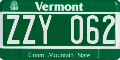VT license plate ZZY062