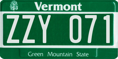 VT license plate ZZY071