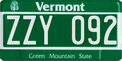 VT license plate ZZY092