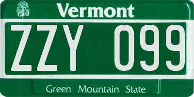VT license plate ZZY099