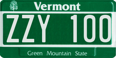 VT license plate ZZY100