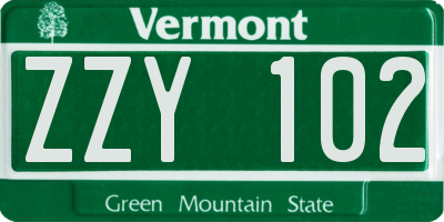 VT license plate ZZY102