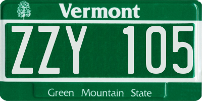 VT license plate ZZY105