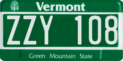 VT license plate ZZY108