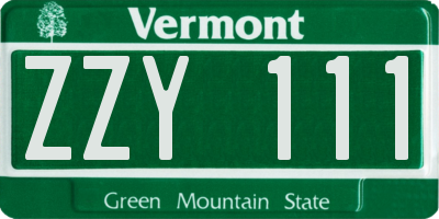VT license plate ZZY111