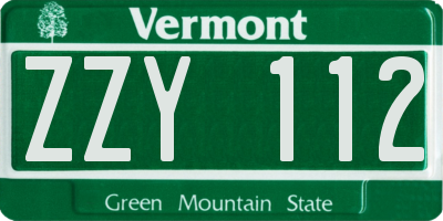 VT license plate ZZY112