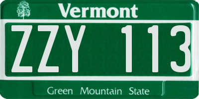 VT license plate ZZY113