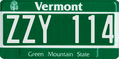 VT license plate ZZY114