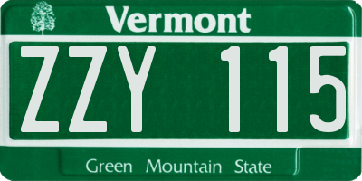 VT license plate ZZY115