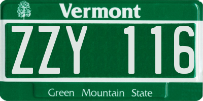 VT license plate ZZY116
