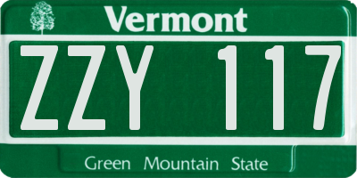 VT license plate ZZY117