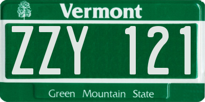 VT license plate ZZY121