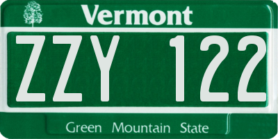 VT license plate ZZY122