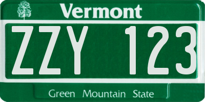 VT license plate ZZY123