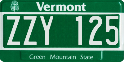 VT license plate ZZY125