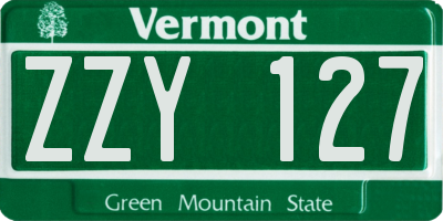 VT license plate ZZY127