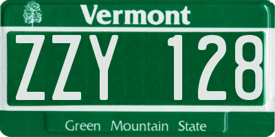 VT license plate ZZY128