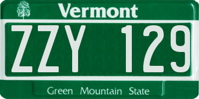 VT license plate ZZY129