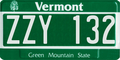 VT license plate ZZY132