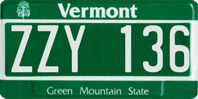 VT license plate ZZY136