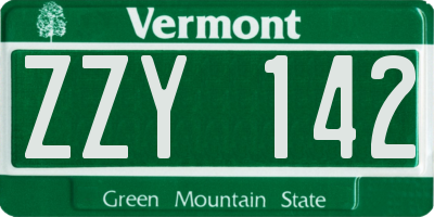 VT license plate ZZY142