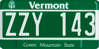VT license plate ZZY143
