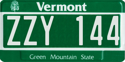 VT license plate ZZY144