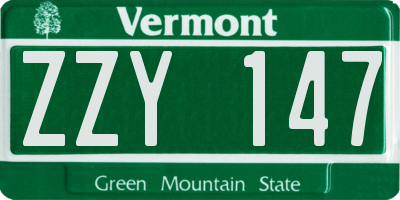 VT license plate ZZY147