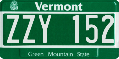 VT license plate ZZY152