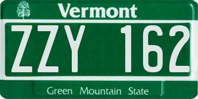 VT license plate ZZY162